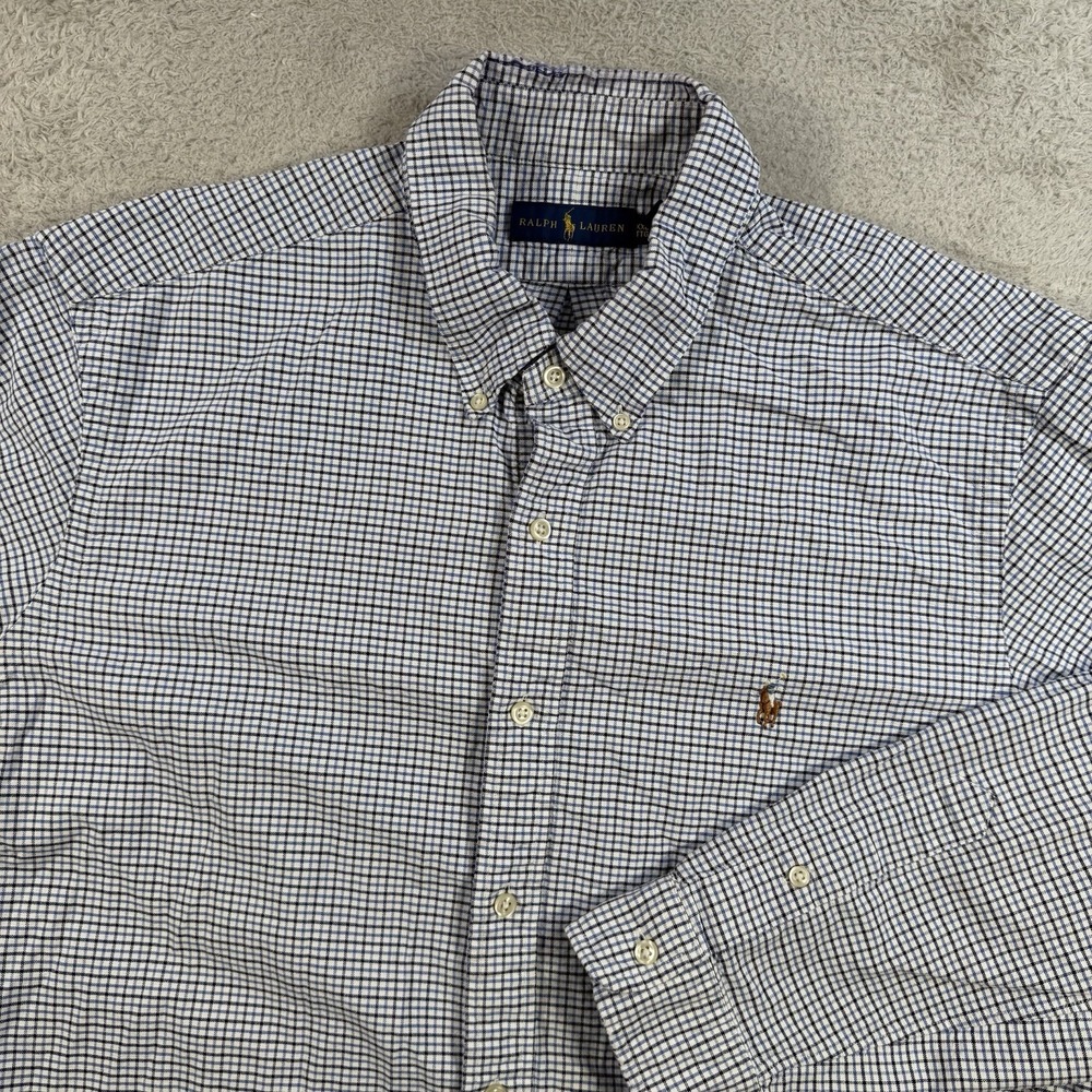 Polo Ralph Lauren Shirt Mens 2XL Blue Check Long Sleeve Button Down Pony